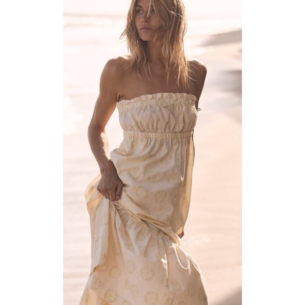 NWOT Free People Leanna Tube Top Midi Dress Wedding Guest Vacation Butter Yellow - Picture 2 of 9